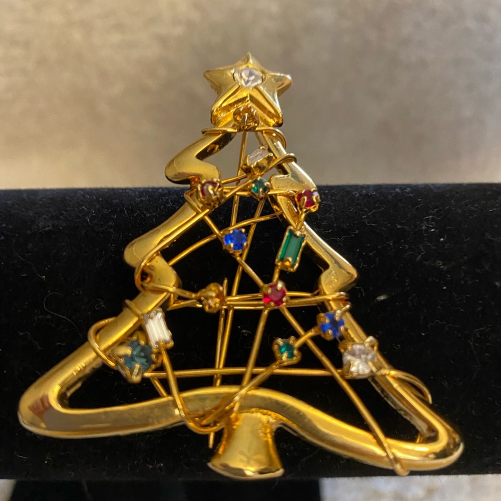 ⚫️ Christmas Tree brooch vintage gold toned - Picture 2 of 6